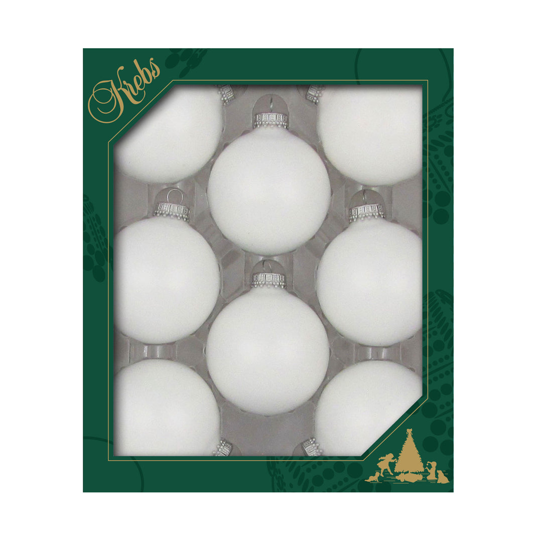Christmas By Krebs 2 5/8" (67mm) Seamless Glass Ornament [8 Pieces], Decorated Designer Heirloom (Classic Antique White)
