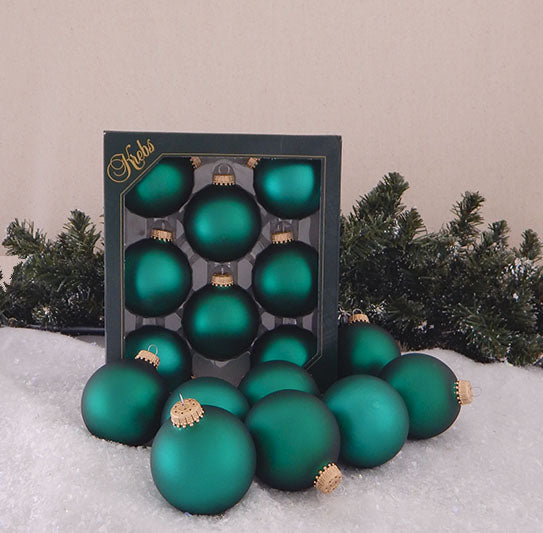 Glass Christmas Tree Ornaments - 67mm / 2.63" [8 Pieces] Designer Balls from Christmas By Krebs Seamless Hanging Holiday Decor (Velvet Green)