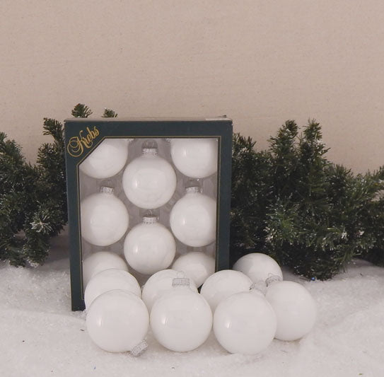 Christmas By Krebs Made in The USA Designer Seamless Glass Christmas Ball Ornaments, 2 5/8" (67mm), 8 Pieces (Shiny Porcelain White)