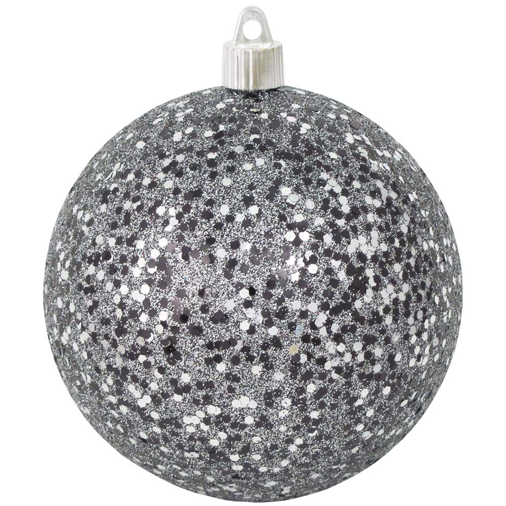 Christmas By Krebs 4 3/4" (120mm) Black & Silver Multicolor Glitz [4 Pieces] Solid Commercial Grade Indoor and Outdoor Shatterproof Plastic, Water Resistant Ball Ornament Decorations