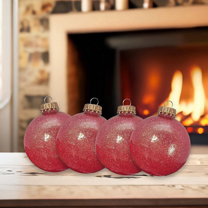 Glass Christmas Tree Ornaments - 67mm / 2.63" [6 Pieces] Designer Balls from Christmas By Krebs Seamless Hanging Holiday Decor (Fire Red Sparkle)