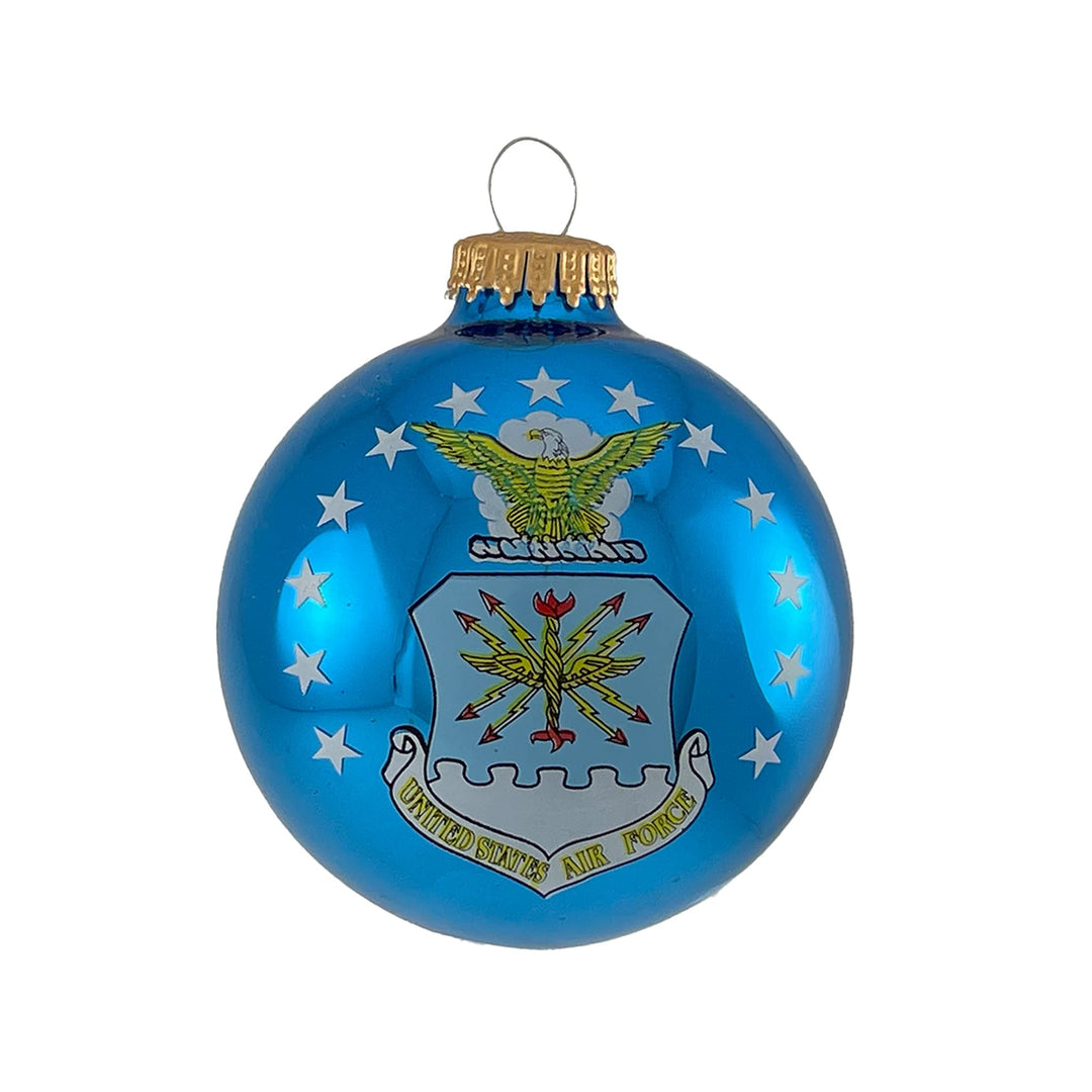 Christmas Tree Ornaments Made in the USA - 80mm / 3.25" Decorated Collectible Glass Balls from Christmas by Krebs - Handmade Hanging Holiday Decoration for Trees (USAF with Est Date, Flag)
