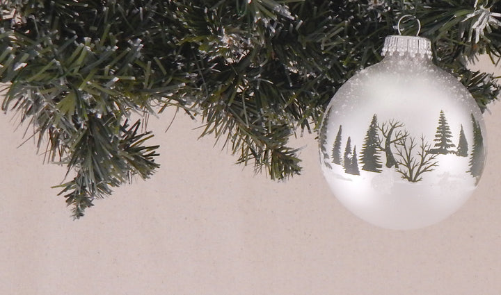 Glass Christmas Tree Ornaments - 67mm/2.63" [4 Pieces] Decorated Balls from Christmas by Krebs Seamless Hanging Holiday Decor (Sterling Silver with Forest Rabbits)