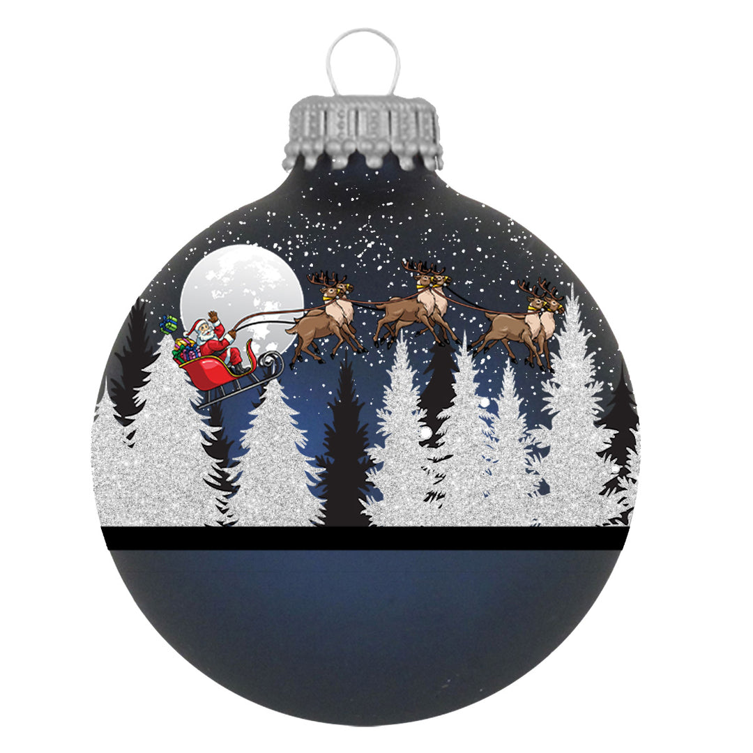 Glass Christmas Tree Ornaments - 67mm/2.63" [4 Pieces] Decorated Balls from Christmas by Krebs Seamless Hanging Holiday Decor (Midnight Haze Blue with Spirit of Christmas)