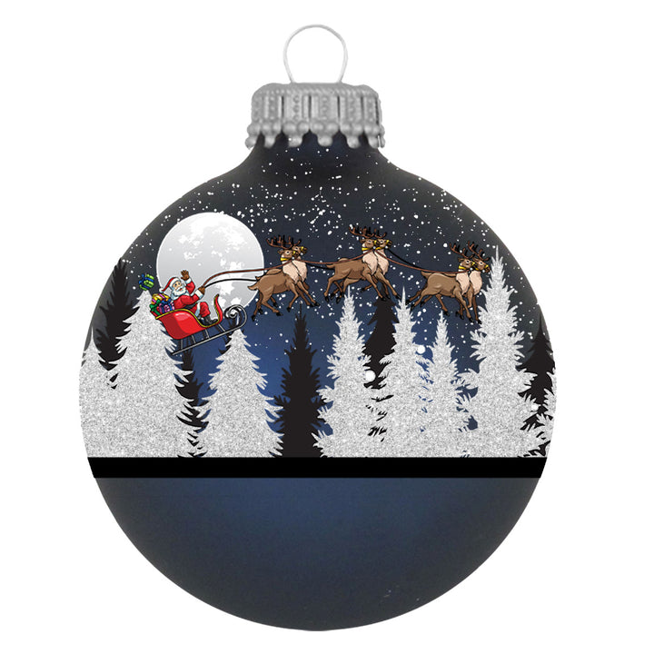 Glass Christmas Tree Ornaments - 67mm/2.63" [4 Pieces] Decorated Balls from Christmas by Krebs Seamless Hanging Holiday Decor (Midnight Haze Blue with Spirit of Christmas)