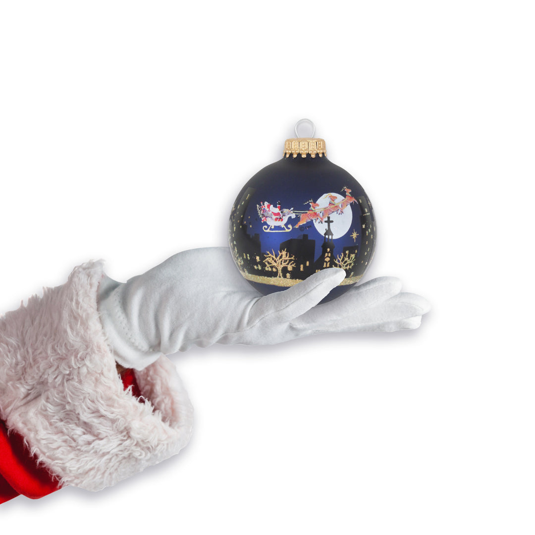 Glass Christmas Tree Ornaments - 67mm/2.63" [4 Pieces] Decorated Balls from Christmas by Krebs Seamless Hanging Holiday Decor (Velvet Blue with Night Before Christmas)