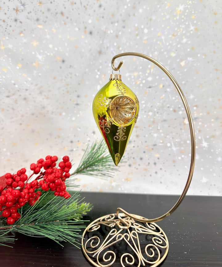 Glass Christmas Tree Ornaments - 67mm/2.625" [4 Pieces] Decorated Balls from Christmas by Krebs Seamless Hanging Holiday Decor (Shiny Green Glaze Reflector 4" Drop Shape)