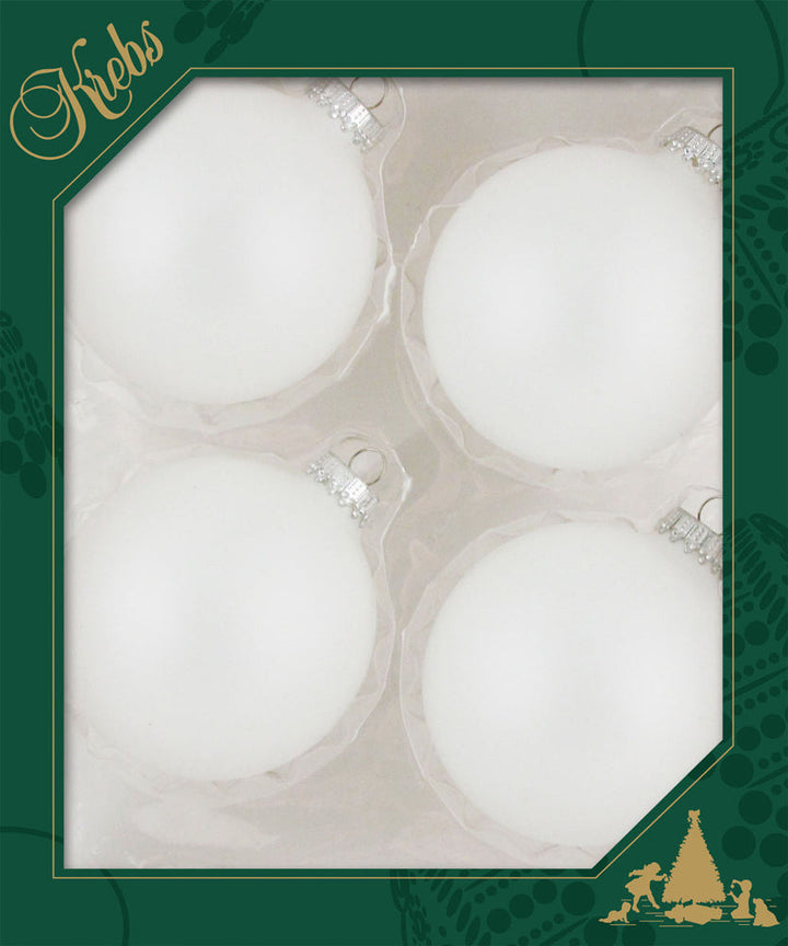 Glass Christmas Tree Ornaments - 80mm / 3.25" [4 Pieces] Designer Balls from Christmas By Krebs Seamless Hanging Holiday Decor (Snow White)