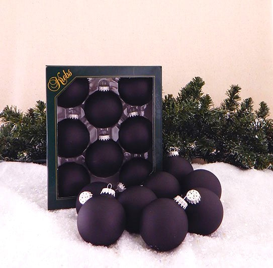 Glass Christmas Tree Ornaments - 67mm / 2.63" [8 Pieces] Designer Balls from Christmas By Krebs Seamless Hanging Holiday Decor (Velvet Ebony Black)