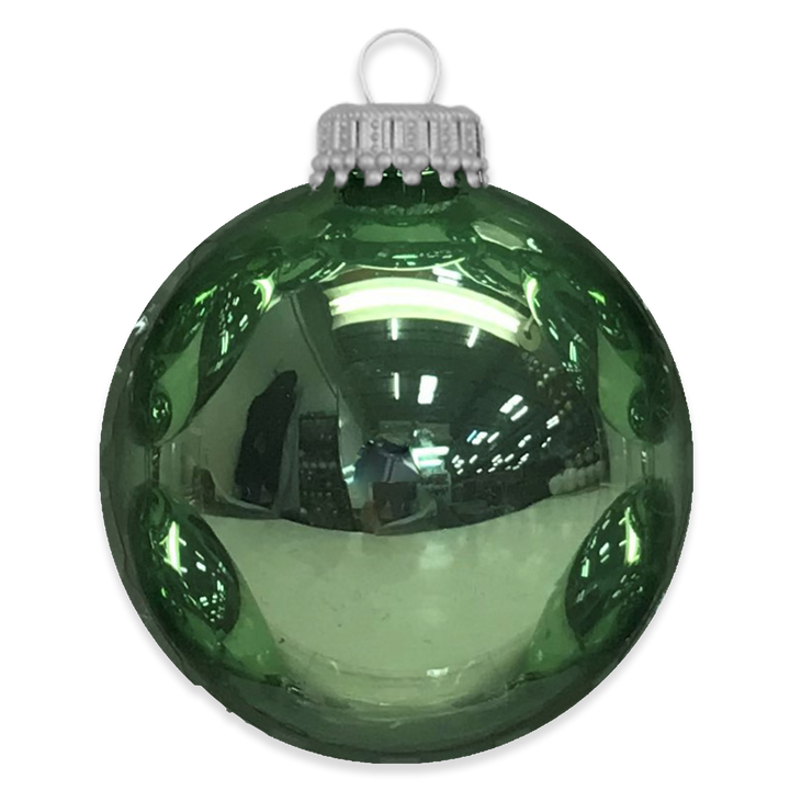 Christmas By Krebs 2 5/8" (67mm) Seamless Glass Ornament [8 Pieces], Decorated Designer Heirloom (Eucalyptus Shiny Green)