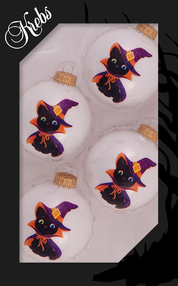 Halloween Tree Ornaments - 67mm/2.625" Decorated Glass Balls from Christmas by Krebs - Handmade Seamless Hanging Holiday Decorations for Trees - Set of 4