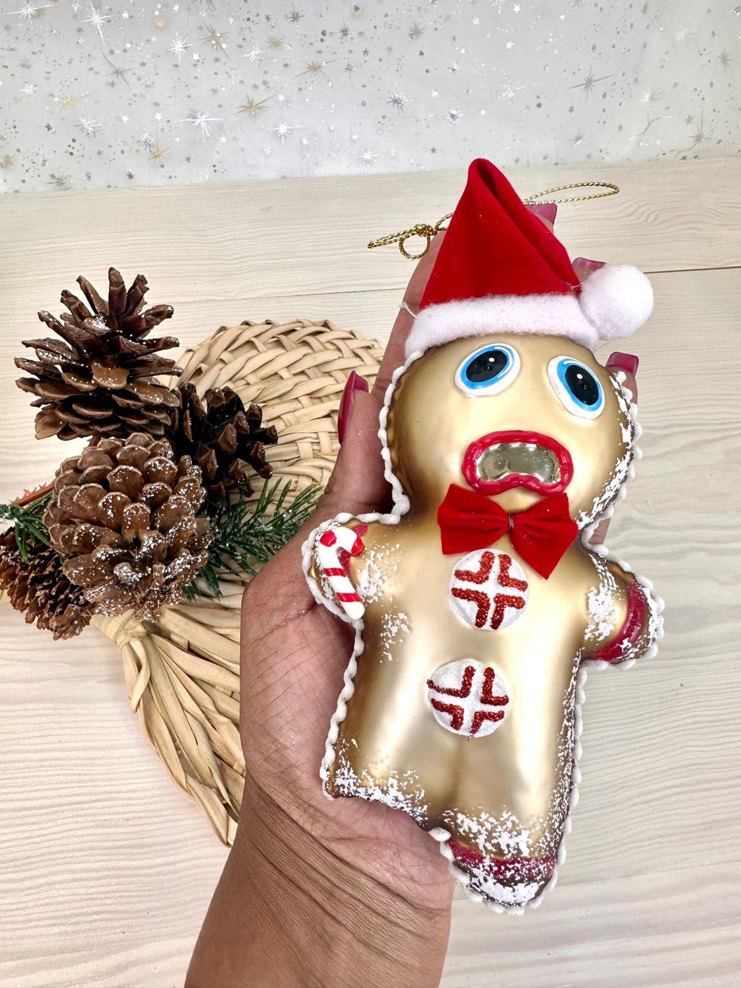 Christmas By Krebs Blown Glass  Collectible Tree Ornaments (6.5" Gingerbread Man with Santa Hat)