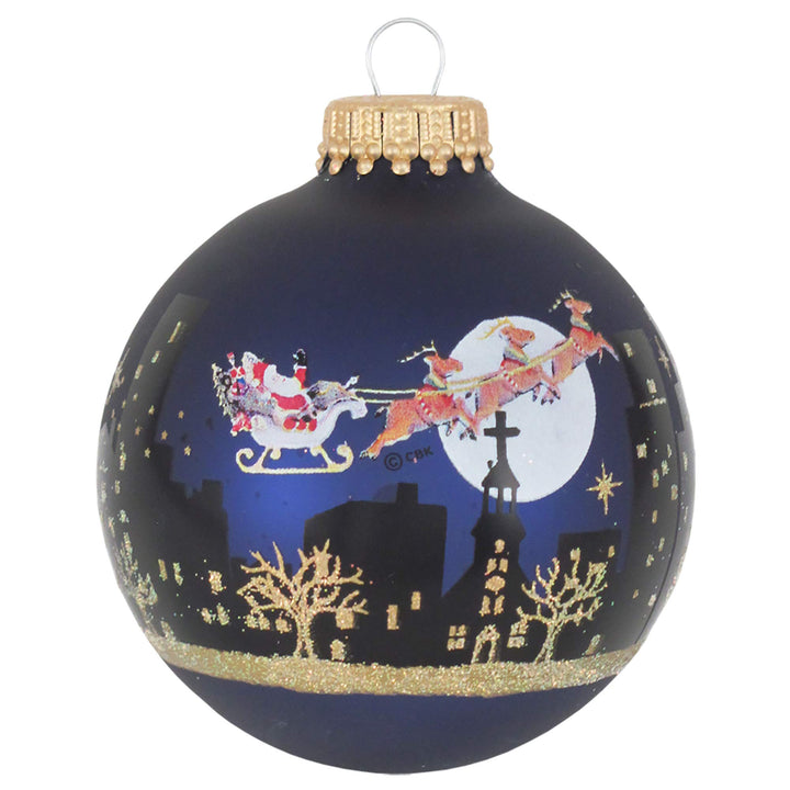 Glass Christmas Tree Ornaments - 67mm/2.63" [4 Pieces] Decorated Balls from Christmas by Krebs Seamless Hanging Holiday Decor (Velvet Blue with Night Before Christmas)