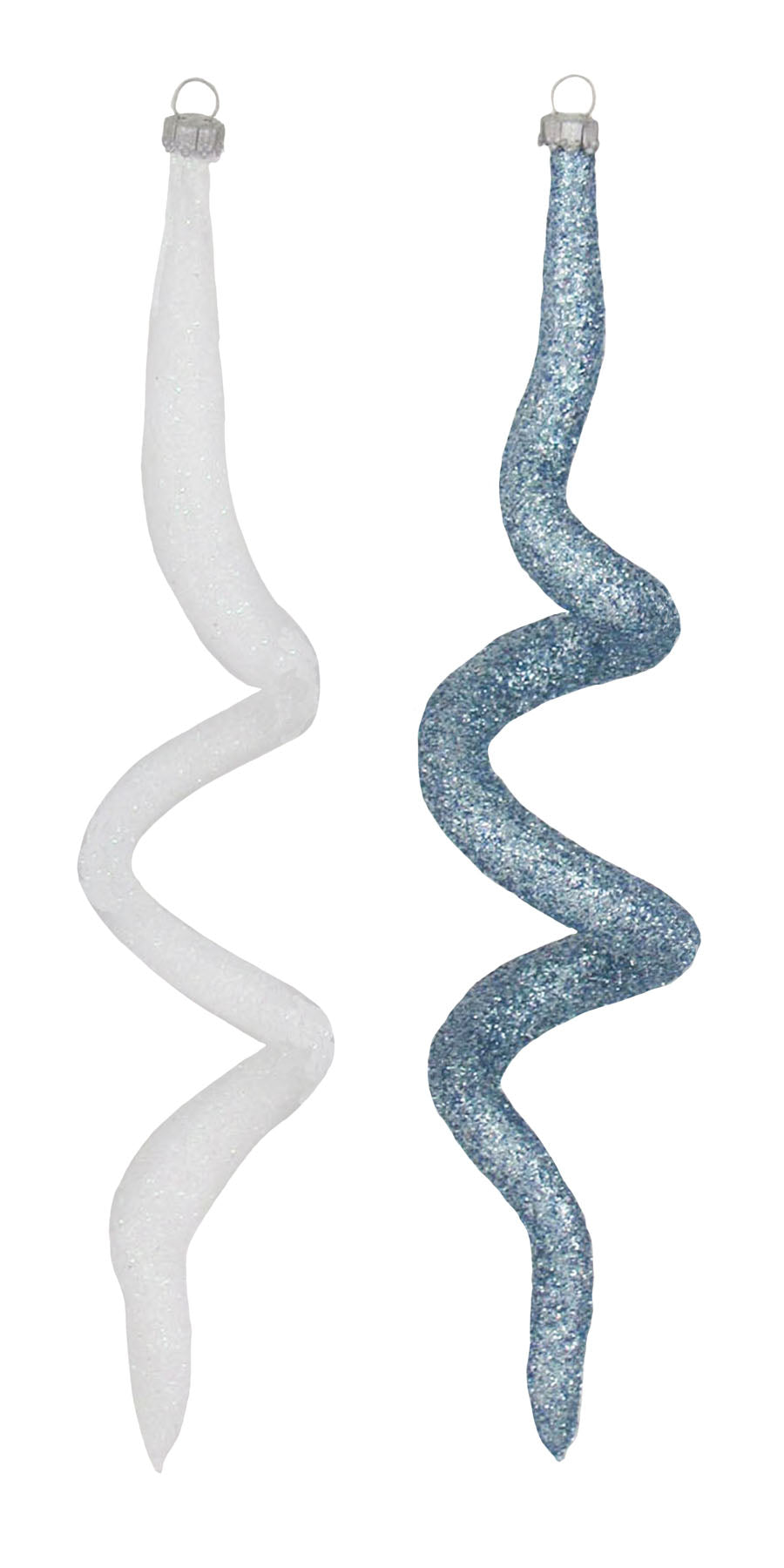 Glass Christmas Tree Ornaments - Decorated from Christmas by Krebs - Handmade Seamless Hanging Holiday Decorations for Trees (7 1/2" White Glitter & Light Blue Glitter Corkscrews [4 Pieces])