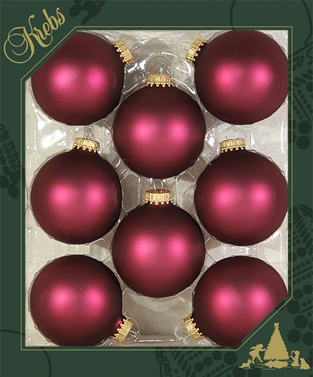 Christmas By Krebs 2 5/8" (67mm) Seamless Glass Ornament [8 Pieces], Decorated Designer Heirloom (Velvet Garnet Red)