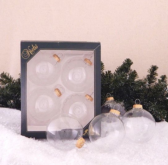 Glass Crafting Christmas Tree Ornaments - Designer DIY Balls from Christmas By Krebs (Clear with Gold Caps-4 Pieces, 3 1/4 inch (80mm))