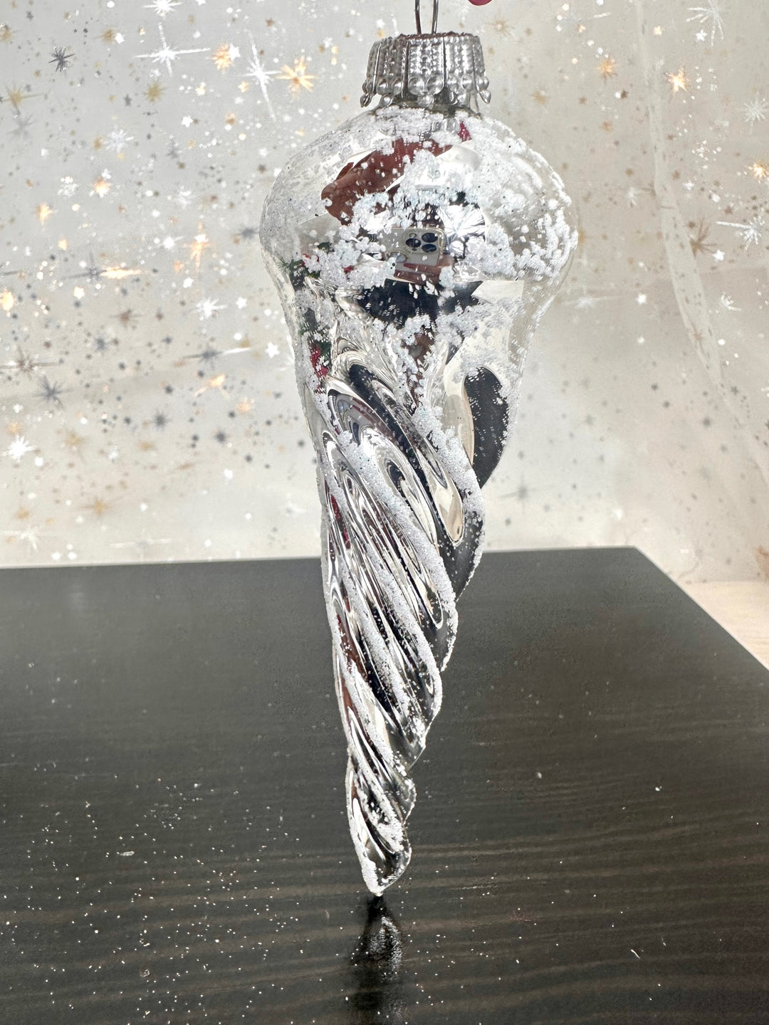 Glass Christmas Tree Ornaments - Decorated from Christmas by Krebs - Handmade Seamless Hanging Holiday Decorations for Trees (6" Bright Silver & White Glitter Twisted Icicles [3 Pieces])