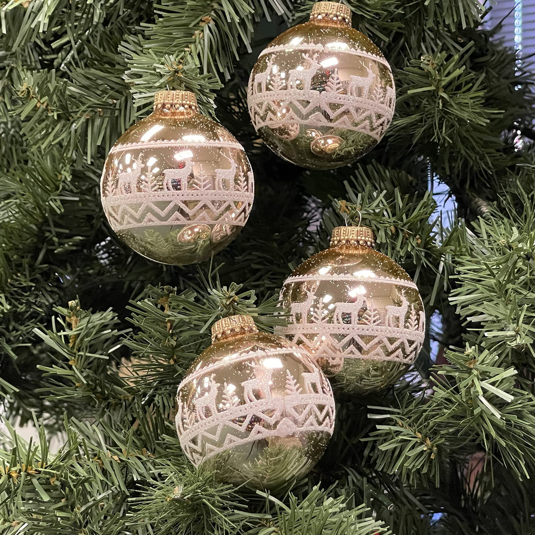 Glass Christmas Tree Ornaments - 67mm/2.63" [4 Pieces] Decorated Balls from Christmas by Krebs Seamless Hanging Holiday Decor