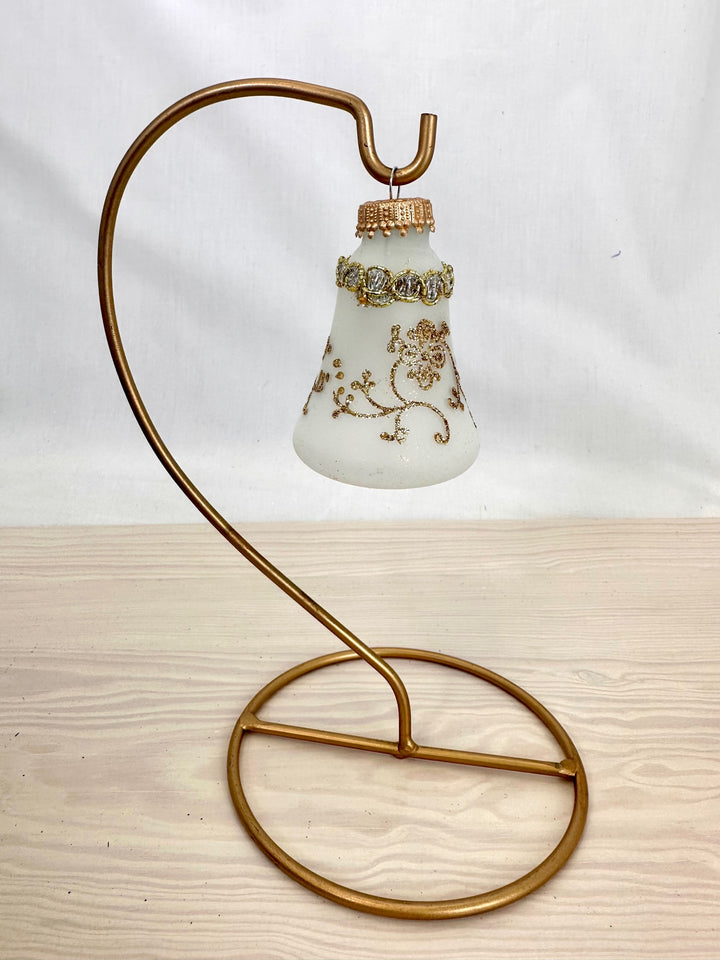 Glass Christmas Tree Ornaments - 67mm/2.63" [4 Pieces] Decorated Balls from Christmas by Krebs Seamless Hanging Holiday Decor (Clear 3" Bells with Glitterlace and Braid)