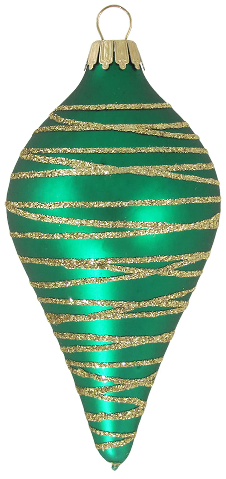 Glass Christmas Tree Ornaments - 67mm/2.63" [4 Pieces] Decorated Balls from Christmas by Krebs Seamless Hanging Holiday Decor (Red and Green Velvet 4" Drops with Tangles)