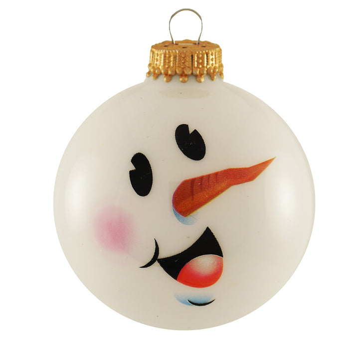 Glass Christmas Tree Ornaments - 67mm/2.63" Designer Balls from Christmas by Krebs - Seamless Hanging Holiday Decorations for Trees - Set of 12 Ornaments (Blue and White with Snowman Face)