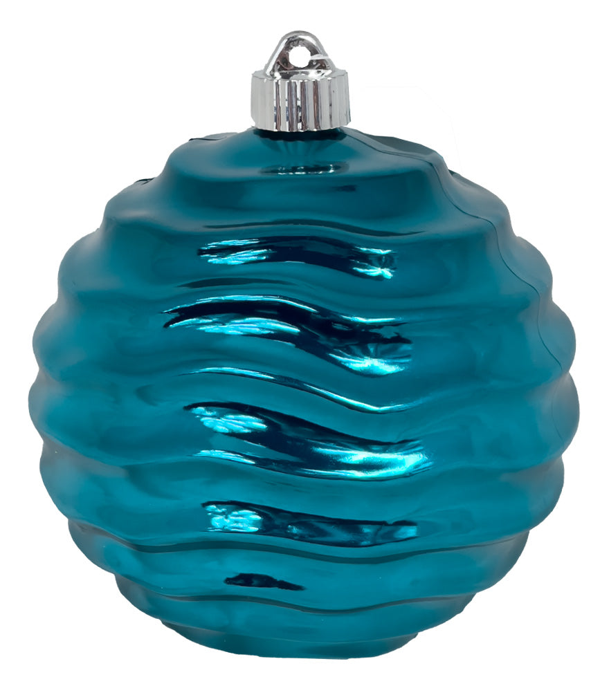 Christmas By Krebs 6" (150mm) Wavy Ripple Shiny Turquoise [2 Pieces] Solid Commercial Grade Indoor and Outdoor Shatterproof Plastic, UV and Water Resistant Ball Ornament Decorations