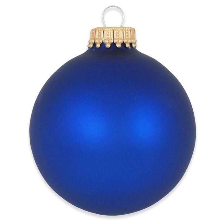 Glass Christmas Tree Ornaments - 67mm / 2.63" [8 Pieces] Designer Balls from Christmas By Krebs Seamless Hanging Holiday Decor (Royal Velvet Blue with Bell Ringer Snowman)