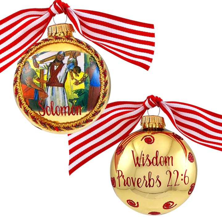 3 1/4" Collectable Bible Hero Glass Ornament Made in USA | Hugs Special Occasions Keepsake Gifts |  (Bible Hero Solomon)