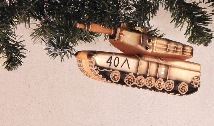Christmas By Krebs Blown Glass  Collectible Tree Ornaments  (5.75" Army Tank)