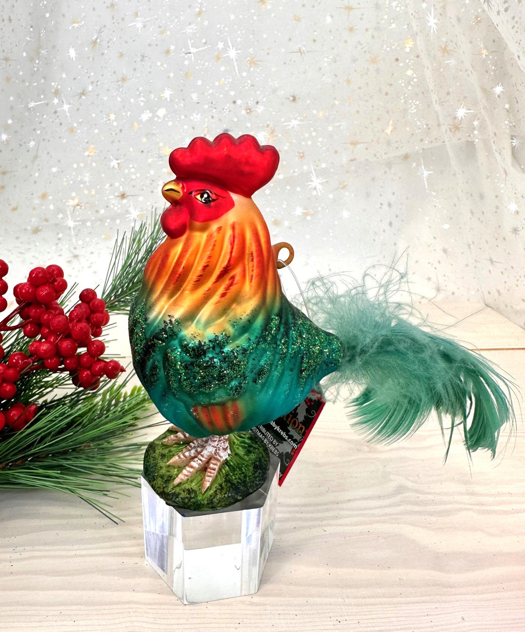 Christmas By Krebs Blown Glass  Collectible Tree Ornaments  (3.5" Rooster)