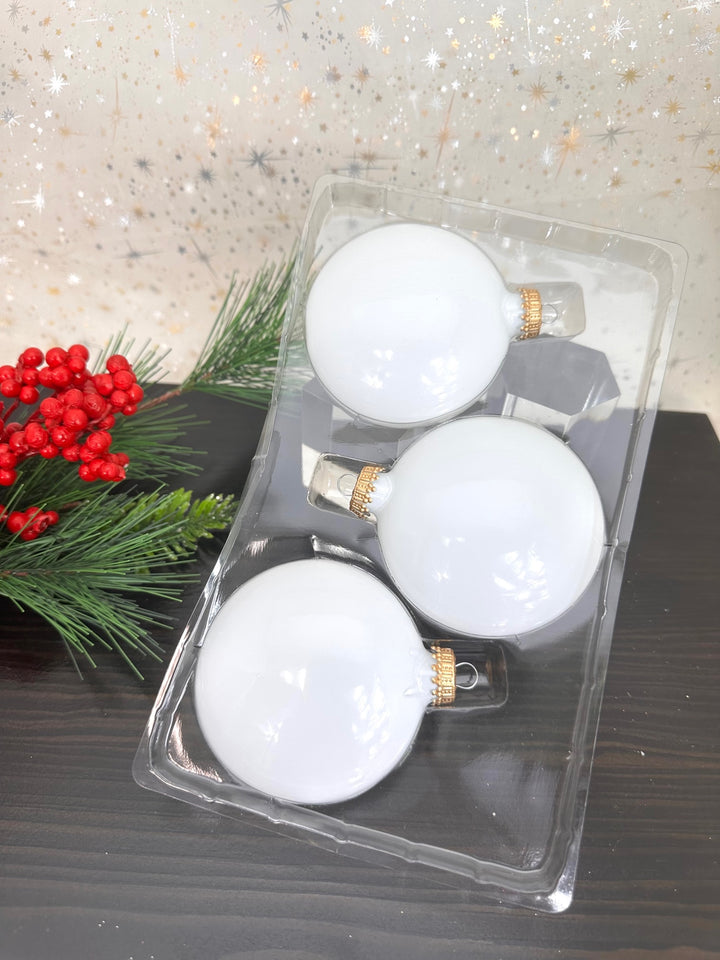 Christmas By Krebs 3" (76mm) Craft Glass Disc Ornament [6 Pieces], Designer Heirloom  (Porcelain White with Gold Crown Caps)