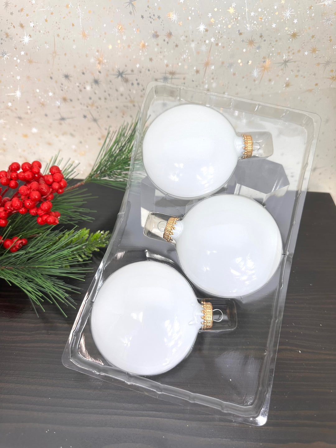 Christmas By Krebs 3" (76mm) Craft Glass Disc Ornament [6 Pieces], Designer Heirloom  (Porcelain White with Gold Crown Caps)