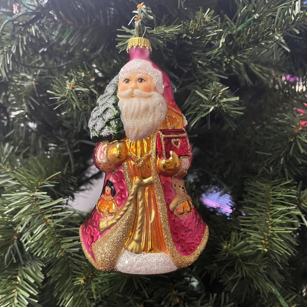Christmas by Krebs Blown Glass Collectible Ukrainian Figurine (6.6" Santa with Treasure)