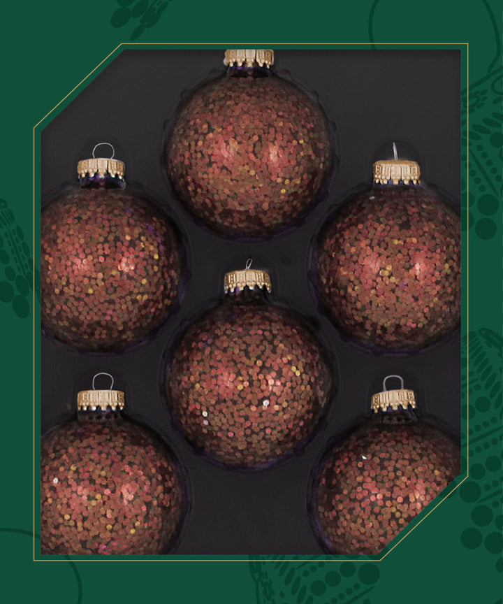 Glass Christmas Tree Ornaments - 67mm / 2.63" [6 Pieces] Designer Balls from Christmas By Krebs Seamless Hanging Holiday Decor