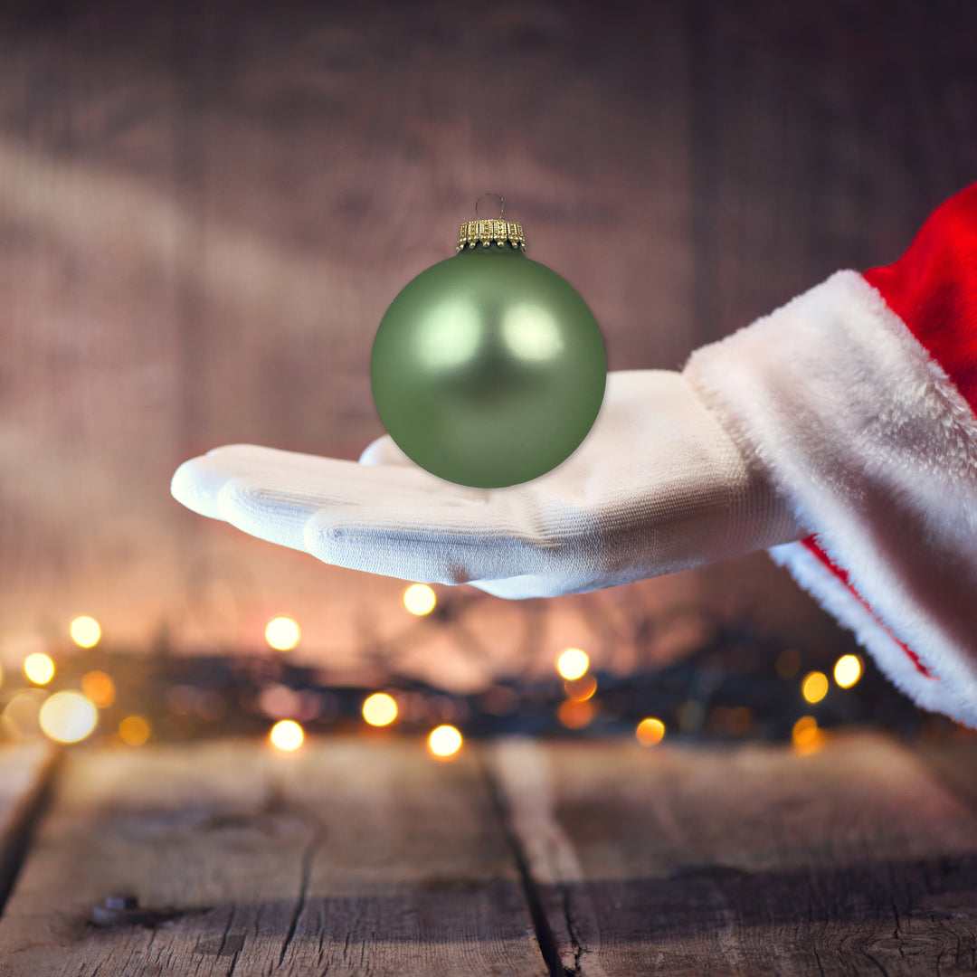 Glass Christmas Tree Ornaments - 67mm / 2.63" [8 Pieces] Designer Balls from Christmas By Krebs Seamless Hanging Holiday Decor (Velvet Celedon Green)