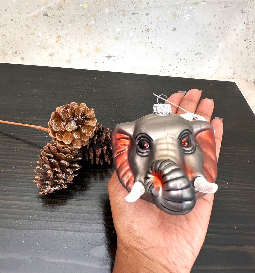 Christmas By Krebs Blown Glass  Collectible Tree Ornaments  (3 1/2" Elephant Head)