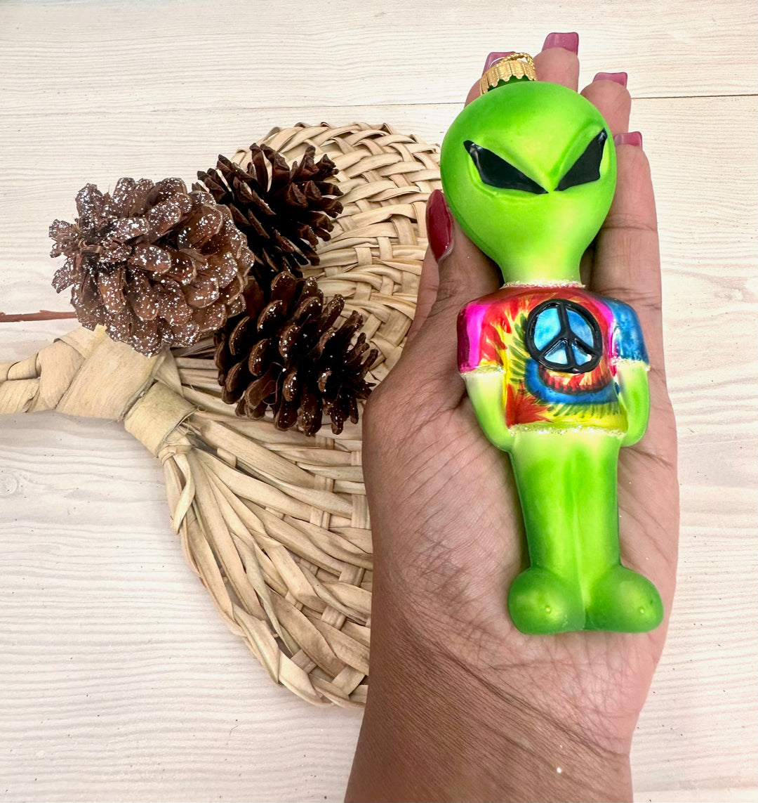 Christmas By Krebs Blown Glass  Collectible Tree Ornaments  (5 1/4" Tie Dye Alien)