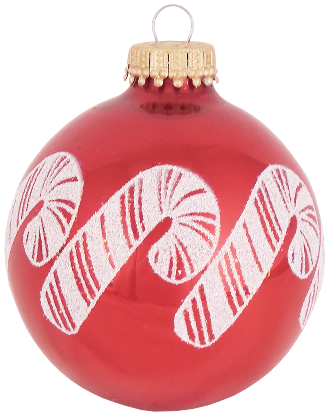 Glass Christmas Tree Ornaments - 67mm/2.625" [4 Pieces] Decorated Balls from Christmas by Krebs Seamless Hanging Holiday Decor (Candy Apple Red w/ White Glitter Candy Canes)