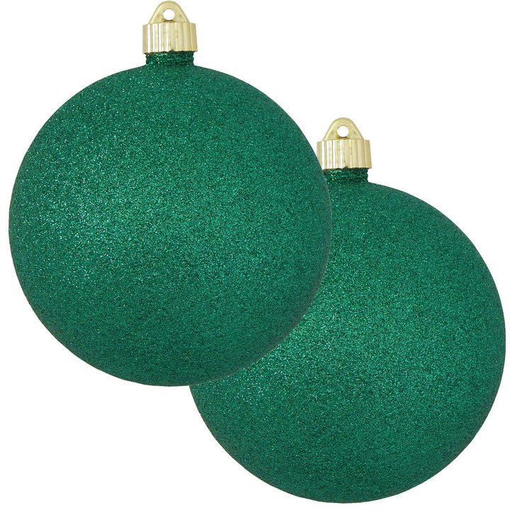 Christmas By Krebs 6" (150mm) Emerald Green Glitter [2 Pieces] Solid Commercial Grade Indoor and Outdoor Shatterproof Plastic, Water Resistant Ball Ornament Decorations