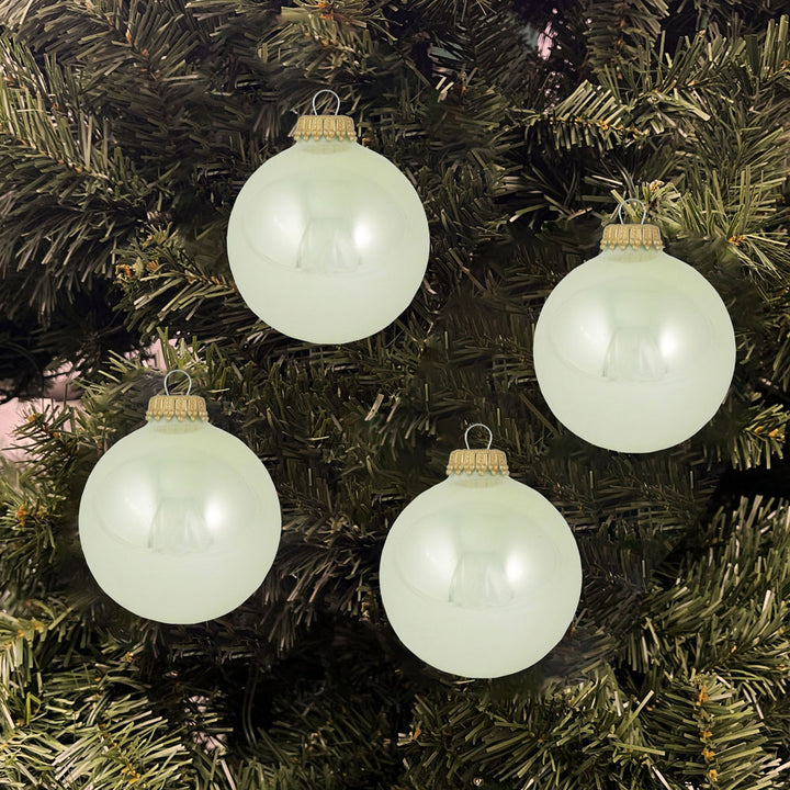Glass Christmas Tree Ornaments - 67mm / 2.63" [8 Pieces] Designer Balls from Christmas By Krebs Seamless Hanging Holiday Decor (Shiny Pearl)
