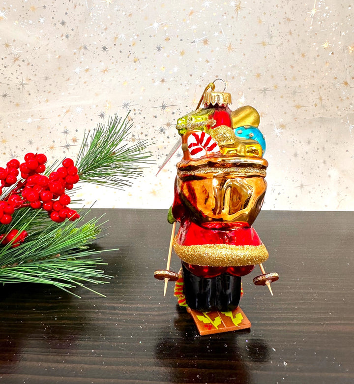 Christmas By Krebs Blown Glass  Collectible Tree Ornaments  (5" Skiing Santa)