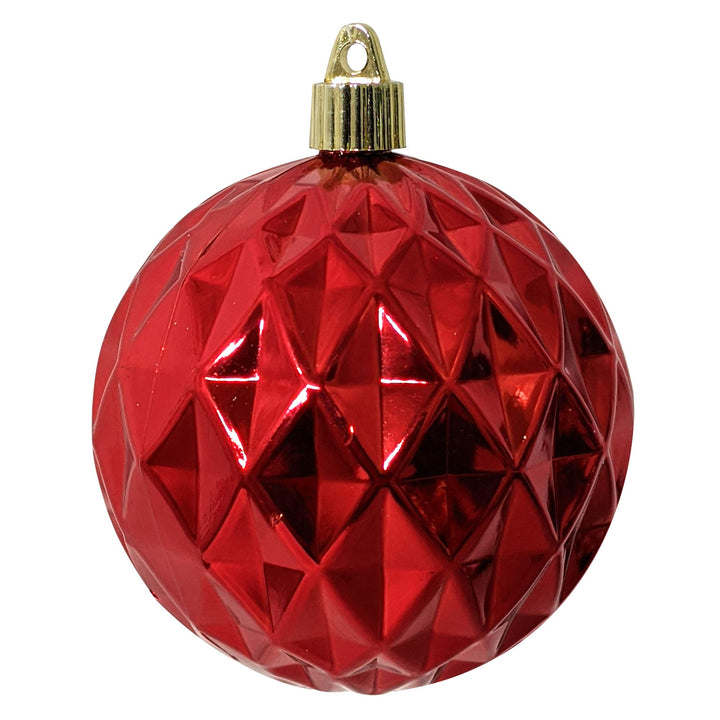 Christmas By Krebs 4" (100mm) Diamond Shiny Sonic Red [4 Pieces] Solid Commercial Grade Indoor and Outdoor Shatterproof Plastic, UV and Water Resistant Ball Ornament Decorations