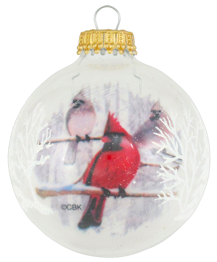 Clear 2 5/8" (67mm) Glass Ball with Reverse Print Cardinal (4)