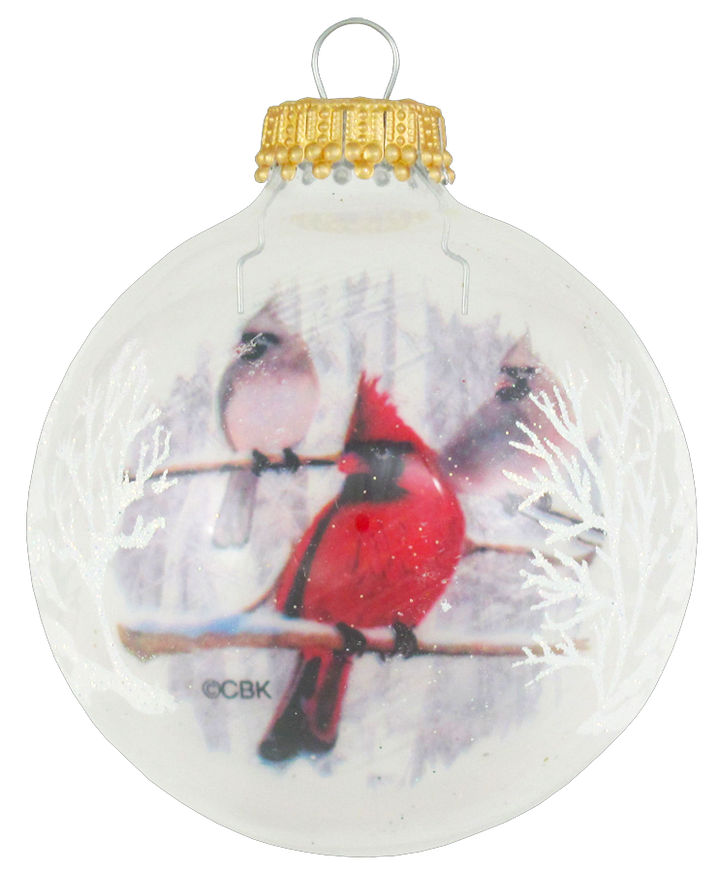 Clear 2 5/8" (67mm) Glass Ball with Reverse Print Cardinal (4)