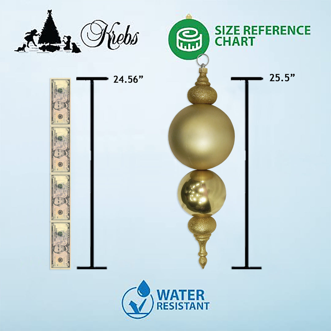 Christmas By Krebs Giant Finial, Commercial Grade Indoor and Outdoor Shatterproof Plastic, Water Resistant Multipiece Finial Decoration (Gold [2 Pieces], 25.5 inch Giant Finial)