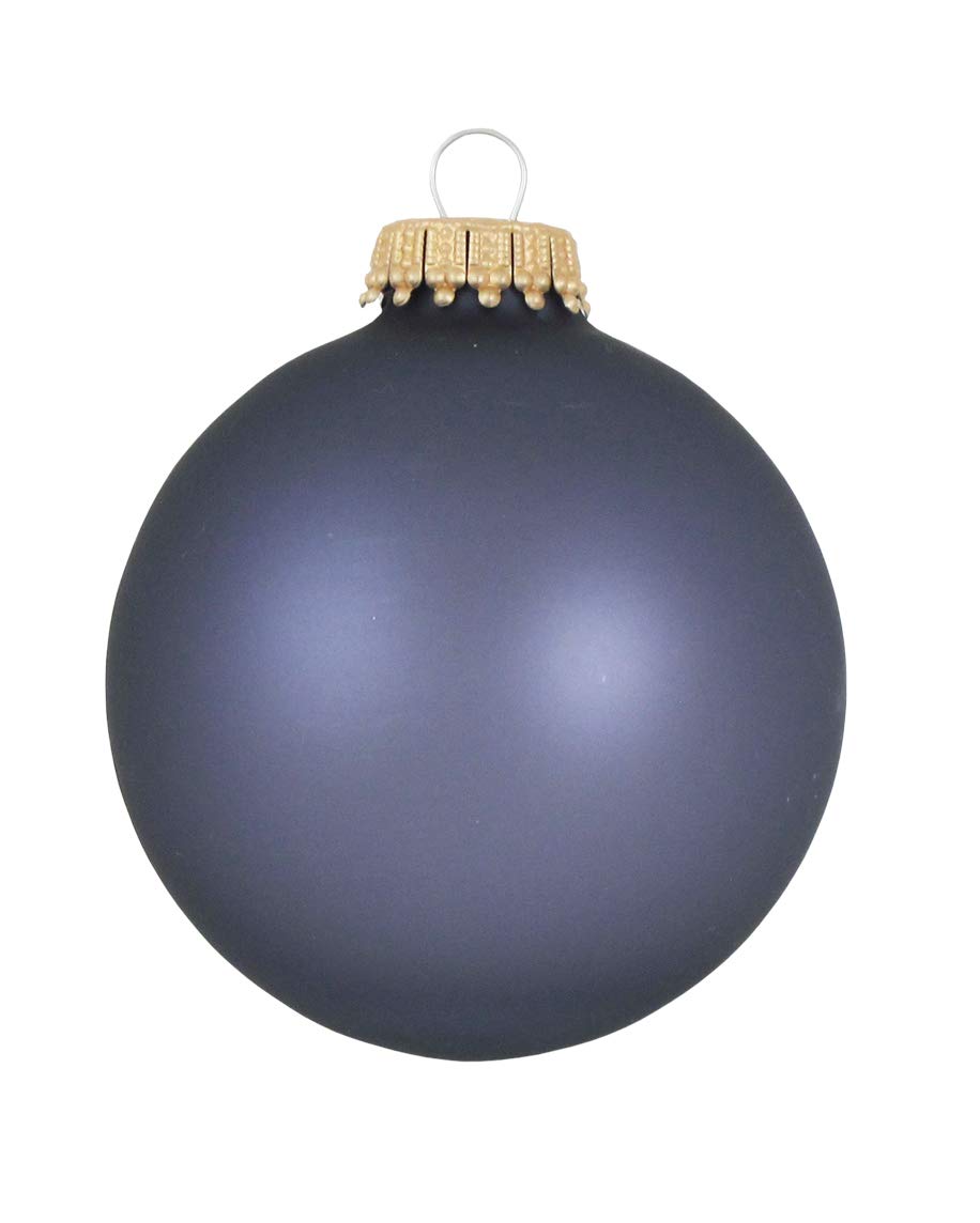 Christmas By Krebs 2 5/8" (67mm) Seamless Glass Ornament [8 Pieces], Decorated Designer Heirloom (Velvet Blue Stone)