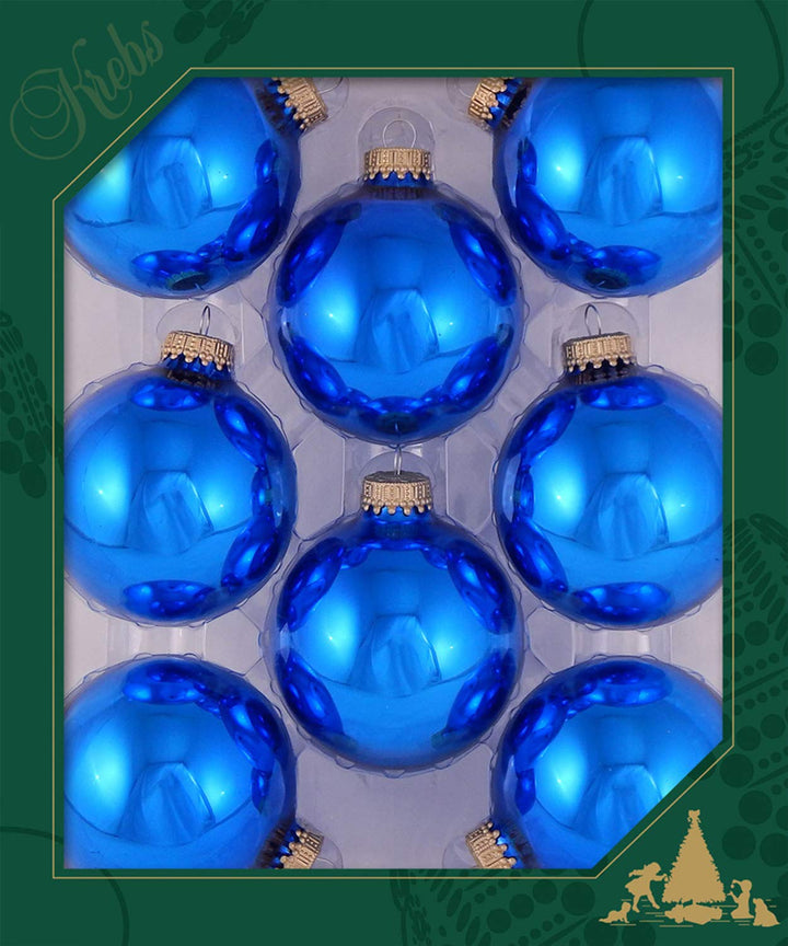 Christmas By Krebs Made in The USA Designer Seamless Glass Christmas Ball Ornaments, 2 5/8" (67mm), 8 Pieces (Shiny Classic Blue)