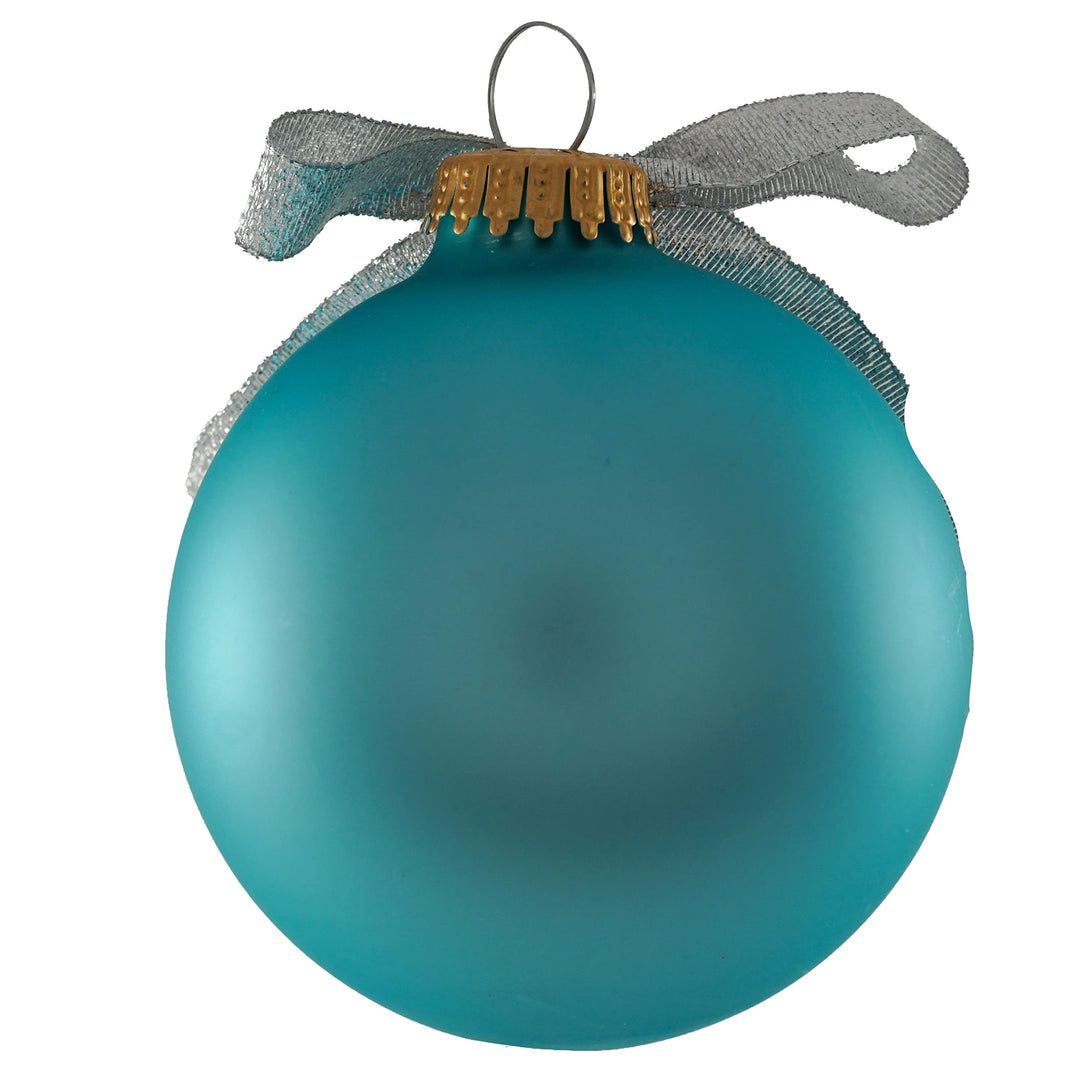 3 1/4" Teal Glass Ornament with Mom