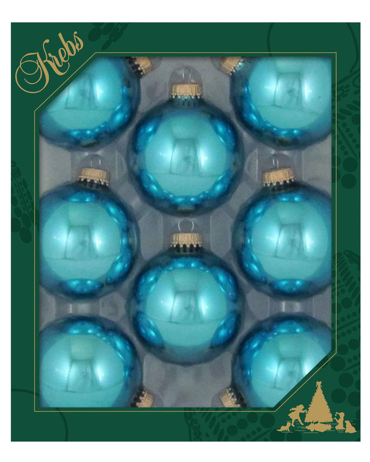Christmas By Krebs Made in The USA Designer Seamless Glass Christmas Ball Ornaments, 2 5/8" (67mm), 8 Pieces (Shiny Pale Turquoise)