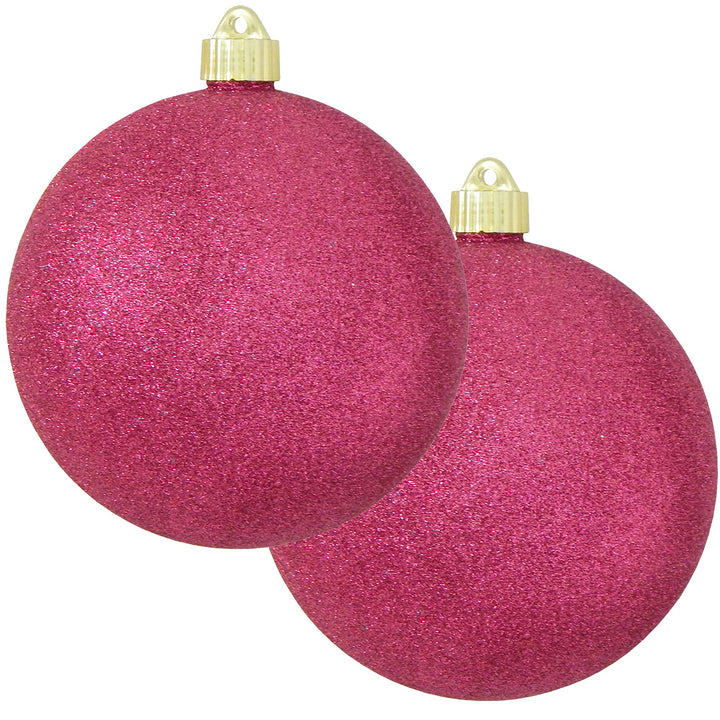 Christmas By Krebs 6" (150mm) Cabernet Pink Glitter [2 Pieces] Solid Commercial Grade Indoor and Outdoor Shatterproof Plastic, Water Resistant Ball Ornament Decorations